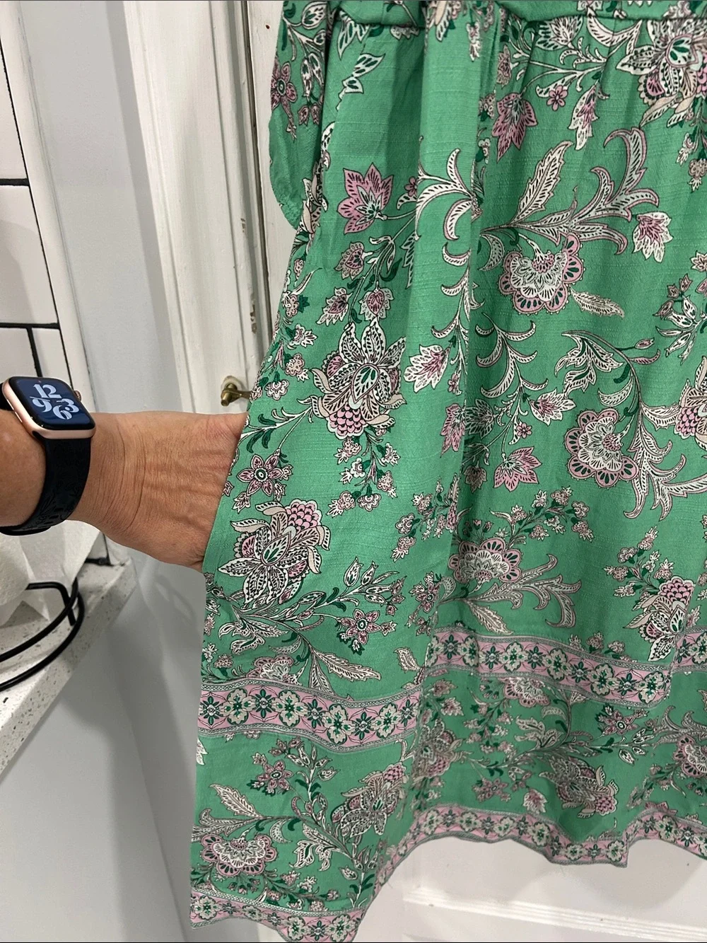 NWT J. Jill Border-Printed Flounced-Hem Green and Pink Floral Dress - XLP